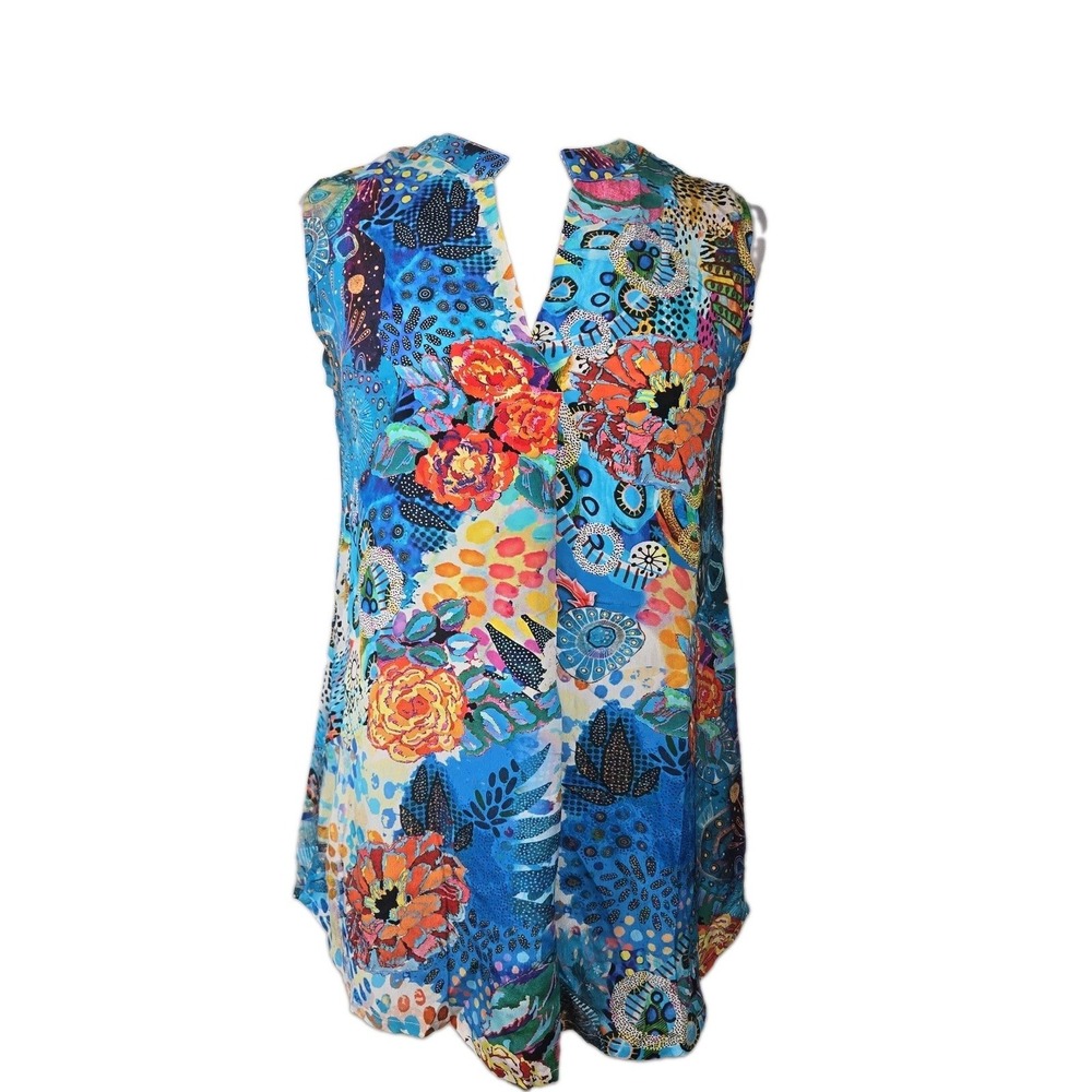 Shana XS 100% Viscose Silk Artsy Bohemian Sleeveless Blouse Top FairyCore Tunic